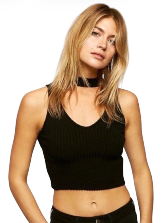 American Eagle Outfitters Tops - AEO DON’T ASK WHY Ribbed Stretch Halter Crop Top OS Black